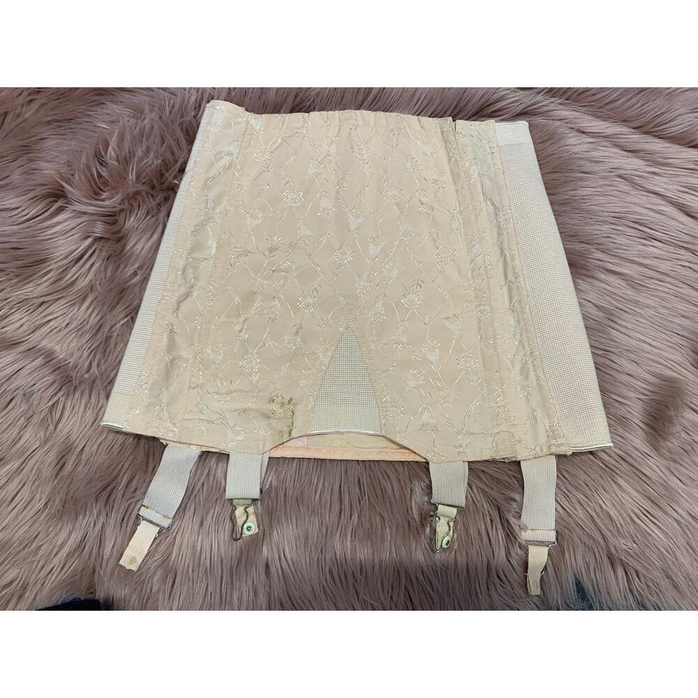 Vtg 50s Boned Embroidered Girdle Skirt Smart Fit SZ 27 Floral Shapewear B5
